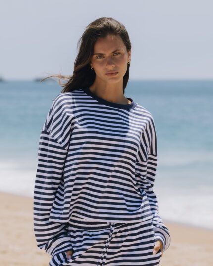 Daily Drills Striped Cotton Long Sleeve Navy + White