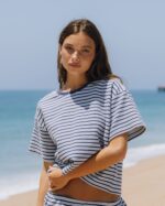 Daily Drills Striped Ribbed Relaxed Tee Navy