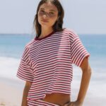 Daily Drills Striped Ribbed Relaxed Tee Vintage Red