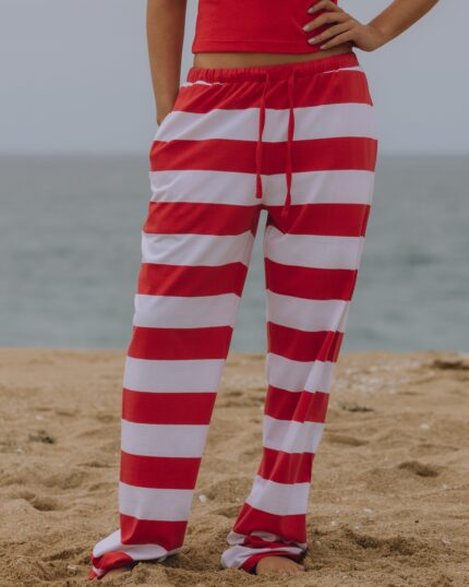 Daily Drills Wide Stripe Cotton Pants Heart/White